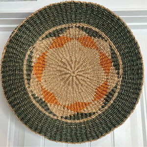 16" Round Hand-Woven Green‎ Abaca Wall Basket.